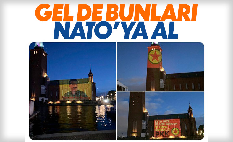 İsveç'te PKK paçavraları ve Öcalan'ın fotoğrafları sembol binalara yansıtıldı