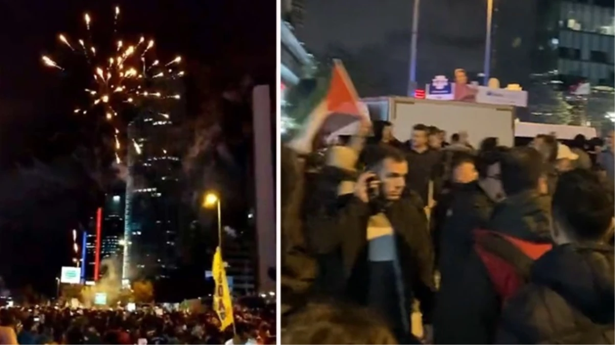 İstanbul’da göstericiler İsrail Konsolosluğu’na havai fişek attı